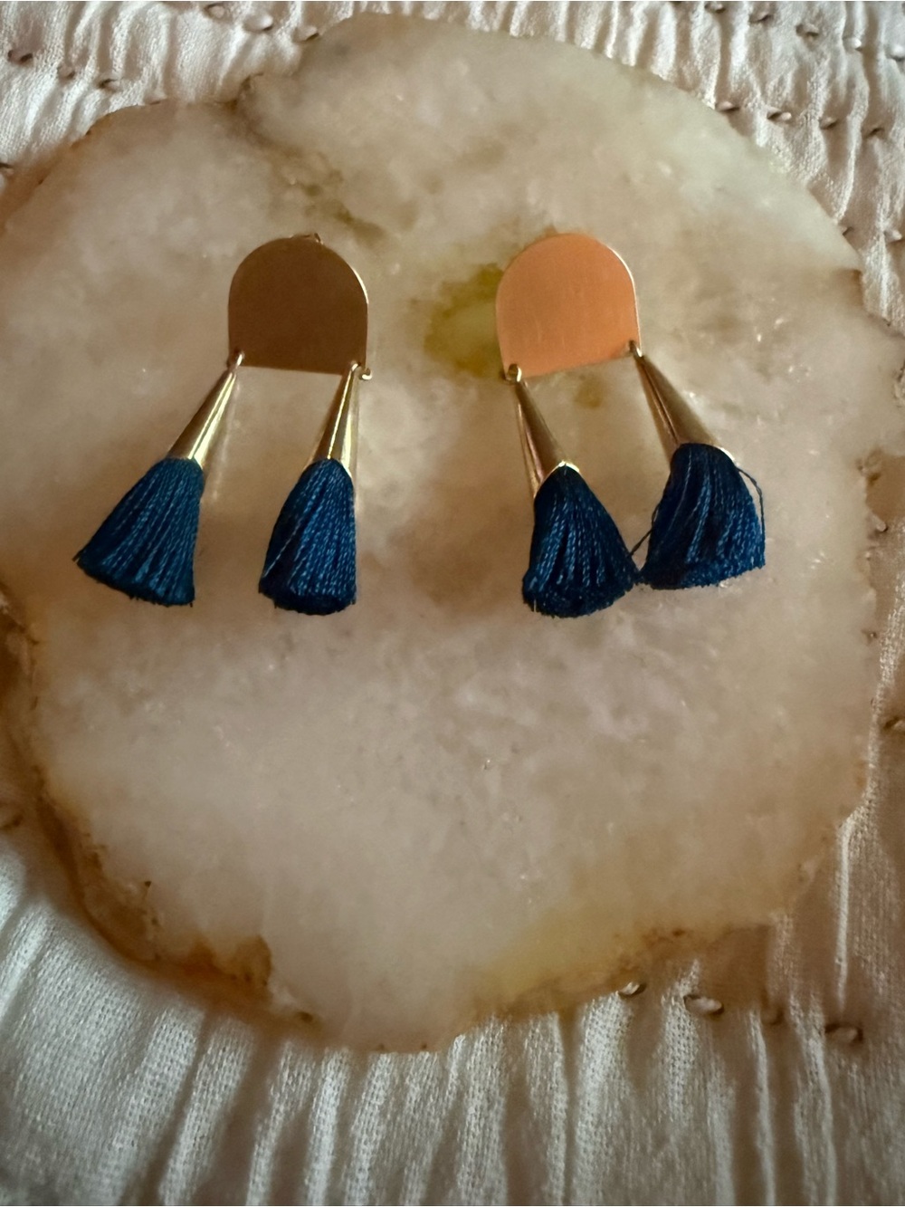 Gold-Tone Navy Tassel Drop Earrings - Women Accessories